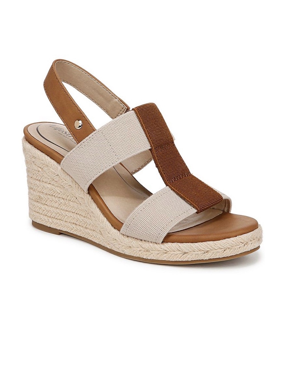 Life Stride Tallulah Tan and Cream Elastic Strap Espadrille Sandals
